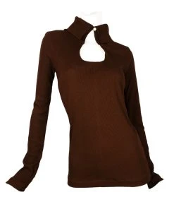 [CODE SHION] Winter 21 Front Slit High Neck Top [brown]