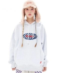 [FEVERTIME] FW 21 21 Checker Boucle HOODIE - LIGHTGREY