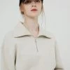 [BENSIMON] FW 21 WIDE COLLAR CROP HALF ZIP UP - OATMEAL