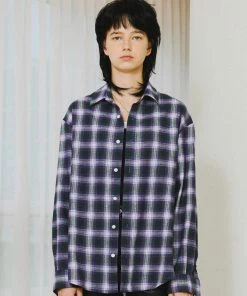 [13MONTH] FW 21 BRUSHED CHECK SHIRT (PURPLE)