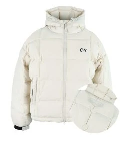 [OY] FW 21 SQUARE BLOCK HOODIE DOWN JUMPER-SAND BEIGE