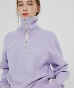 [BENSIMON] FW 21 WIDE COLLAR CROP HALF ZIP UP - LAVENDAR Best Sellers