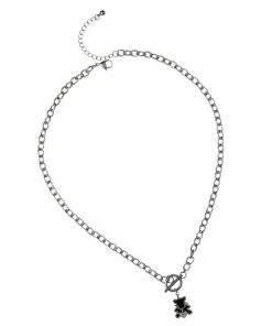[STEEL EDITION] Seasonless Heart Bear Toggle Bar Necklace Silver