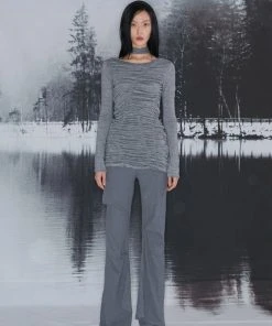 Best Sellers [NACHE] Winter 21 SHIRRING LONG SLEEVE KNIT-GRAY