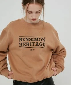 Best Sellers [BENSIMON] FW 21 HERITAGE LOGO CROP SWEATSHIRTS - BEIGE