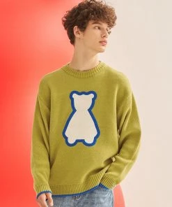 [AQOSTUDIOSPACE] FW 21 AQO BEAR LOGO KNIT GREEN Best Sellers