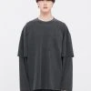 [DPRIQUE] FW 21 LAYERED T-SHIRT - WASHED BLACK