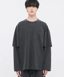 [DPRIQUE] FW 21 LAYERED T-SHIRT - WASHED BLACK