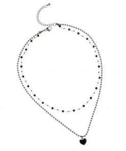 [STEEL EDITION] Seasonless Ball Chain Black Heart Beads Necklace