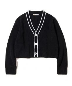 [ROCCI ROCCI] FW 21 Soft Cotton Waffle Line Crop Cardigan BLACK Best Sellers
