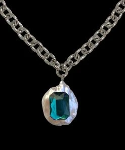 [HURJABOYACC] Seasonless Mono Gem Pearl Necklace_Green