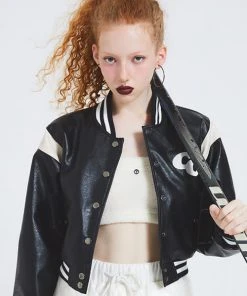 [CRANK] Winter 21 ECO LEATHER BASEBALL JACKET_BK Best Sellers