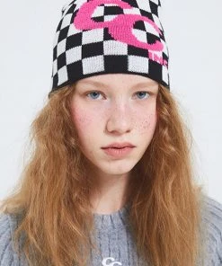 [CRANK] Winter 21 LOGO CHECKER SHORT BEANIE_BK