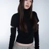 [SETUP EXE] Winter 21 Pin Tuck Halfneck Sleeve Slit Top [Black] Best Sellers