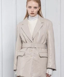 UNORMAL Best Sellers [UNUSUALNORMAL] FW 21 REVERSE LEATHER PADDING JACKET _ LIGHT BEIGE