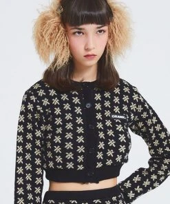 [CRANK] Winter 21 FLOWER KNIT CARDIGAN_BK Best Sellers