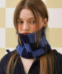 [SAYSRA] Seasonless CHECKER BOARD NECK WARMER, NAVY