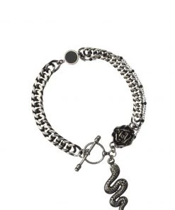 [STEEL EDITION] Seasonless Oil Painting Snake Rose Toggle Bar Bracelet_19-23cm