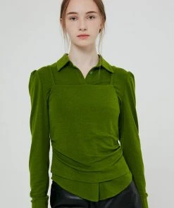 [BENSIMON] FW 21 SHIRTS CARDIGAN SLEEVE SET - GREEN