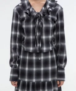 Best Sellers [GIMMETHEYOUNG] FW 21 RUFFLED NECK SHIRT / BLACK