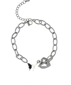 [STEEL EDITION] Seasonless Openwork Heart Butterfly Toggle Bar Bracelet_19/20cm