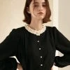 Best Sellers [JOORTI] Winter 21 J849 Lace Neck Wrinkle Blouse (black)