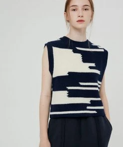 Best Sellers [BENSIMON] FW 21 COLOR MIXED KNIT VEST WOMAN - NAVY