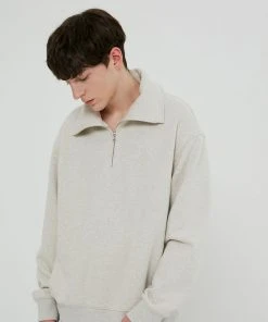 [BENSIMON] FW 21 WIDE COLLAR OVER HALF ZIP UP - OATMEAL Best Sellers