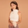 [ONMYOWN] Seasonless White Turtleneck Tank With Feather Bracelet
