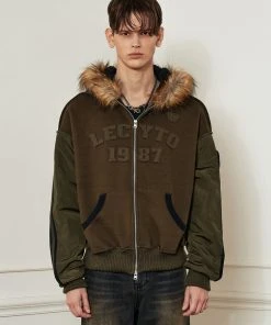 [LECYTO] Winter 21 INSIDE-OUT BIKER HOODIE ZIP-UP_[KHAKI] Best Sellers