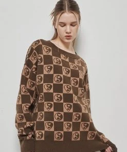 [LUV IS TRUE] Winter 21 CHECKERBOARD KNIT(BROWN) Best Sellers