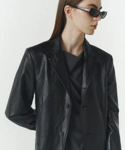 [REPOS] FW 21 OVER ECO LETHER LONG JACKET (BLACK)