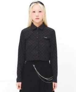 [FEVERMINUTE] FW 21 MINUTE CHECK CROP SHIRTS BLACK