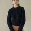 Best Sellers [STEP AROUND] FW 21 CASHMERE CABLE CROP KNIT_NAVY