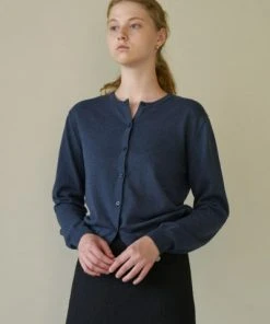 Best Sellers [STEP AROUND] FW 21 SOFT COTTON BASIC ROUND CARDIGAN_NAVY
