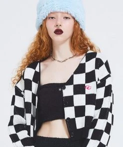 [CRANK] Winter 21 CHECKER CROP CARDIGAN_BK