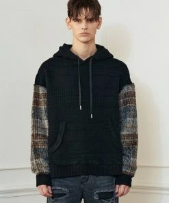 [LECYTO] Winter 21 FABRIC CONTRAST WOOL KNIT HOODIE_[BLACK] Best Sellers
