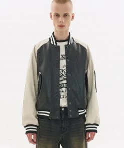 [LECYTO] FW 21 LAMB LEATHER VARSITY JACKET_[IV/BK] Best Sellers