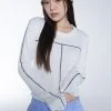 Best Sellers [SETUP EXE] Winter 21 Raw Edge Stitch Crop Top [Ivory]