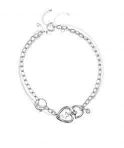 [STEEL EDITION] Seasonless Heart Buckle Antique Ring 3D Butterfly Necklace_45cm