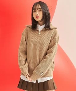 [AQOSTUDIOSPACE] FW 21 AQO BEAR HALF ZIP-UP KNIT BROWN Best Sellers