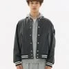 [LECYTO] FW 21 GOAT/LAMB LEATHER VARSITY JACKET_[BLACK]