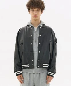 [LECYTO] FW 21 GOAT/LAMB LEATHER VARSITY JACKET_[BLACK]