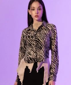 Best Sellers [BABLETWO] FW 21 Zebra Silky Shirts (BEIGE)