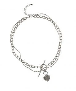 [STEEL EDITION] Seasonless Double Heart Toggle Bar Chain Necklace