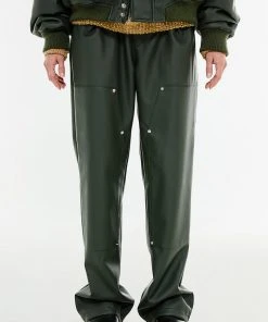 [ANOTHER YOUTH] Winter 21 Leather Carpenter Pants - Deep Green Best Sellers