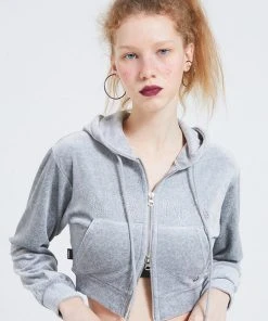 [CRANK] Winter 21 VELVET CROP ZIP-UP HOODIE_GY