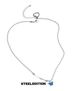 [STEEL EDITION] Seasonless Loveyou Mini Butterfly Heart Connector Necklace_50cm