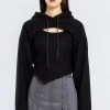 [OUTXO] Winter 21 Knit Hood Bolero Set Black