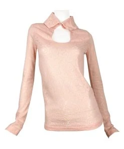 [CODE SHION] Winter 21 See-through Front Slit High Neck Top [pink] Best Sellers